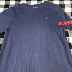 Polo by Ralph Lauren Men's Blue and Red Short Sleeve Tee